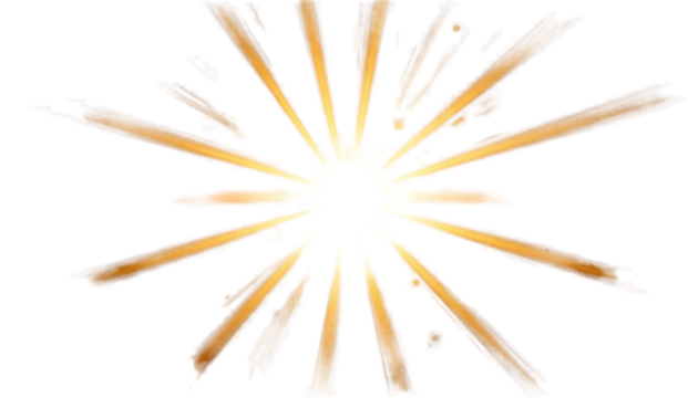 A bright, golden lens flare with distinct rays emanating outwards,