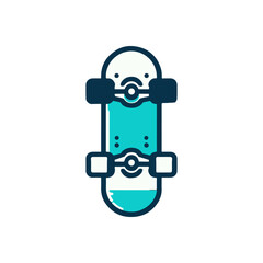 A vibrant skateboard viewed from above, showcasing its colorful design and smooth wheels, set against a plain background
