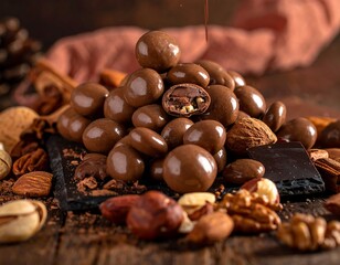 Chocolate Covered Nuts Delicious Dessert.
