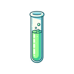 A vibrant green liquid in a laboratory test tube, bubbles rising, with a sterile background