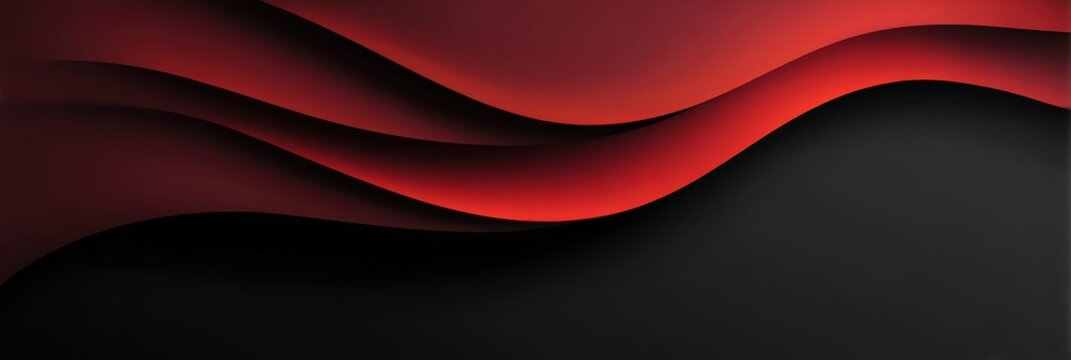 Elegant photo of sleek red & black abstract waves on dark gradient , minimal, black wave.