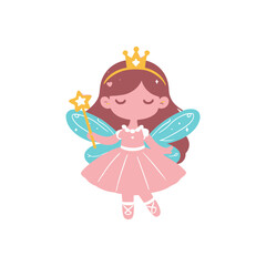 A whimsical fairy princess with sparkling wings and a magic wand, floating gracefully