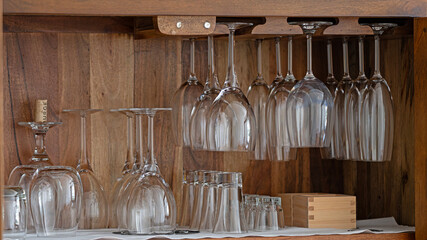 Wine glasses in a cupboard