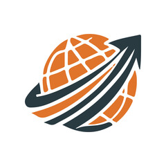 Abstract representation of a globe with an upward arrow, symbolizing global growth and progress