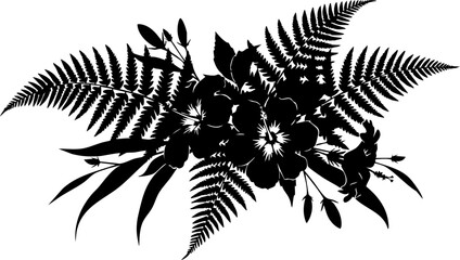 Elegant floral design with fern fronds and blossoms for invitations, stationery, or branding, showcasing nature's beauty with a timeless aesthetic © Vectors Studio