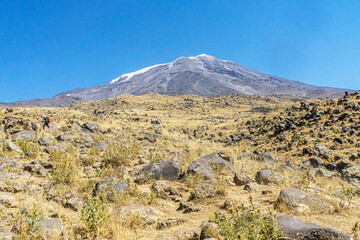 The scenic views of Mount Ararat, with an elevation of 5,137 m (16,854 ft), also known as Masis or Mount Ağrı, is a snow-capped and dormant compound volcano in Turkey. 