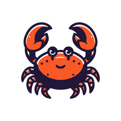 Cartoon crab with large claws and smiling face, set against a simple white background