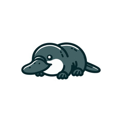 Cartoon illustration of a playful platypus resting on a white background, ideal for educational use