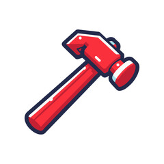 Bright red cartoon hammer with a glossy finish, isolated on a white background, ideal for construction themes
