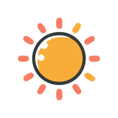 Bright sun icon with rays, symbolizing warmth and positivity, suitable for summer themes