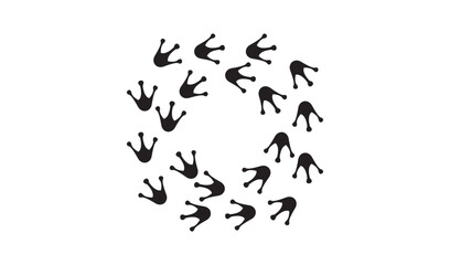 Black frog or toad footprints on a white background