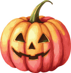 Vector watercolor painted illustration of a halloween pumpkin