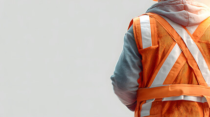 a construction worker wearing a safety vest with reflective stripes