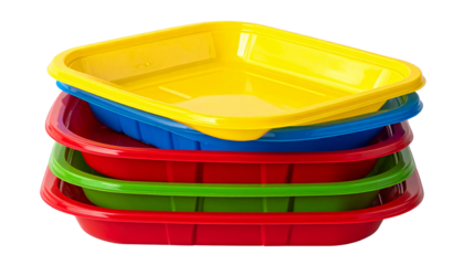  Stack of Colorful Plastic Food Trays, Transparent PNG