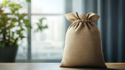 Beige fabric bag on table