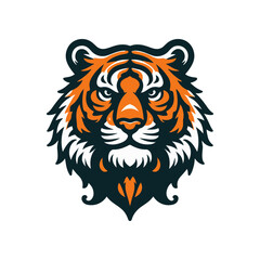 Fierce tiger head illustration with bold colors, showcasing strength and majesty