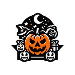 Halloween-themed illustration featuring a carved pumpkin, spooky elements, and festive decorations