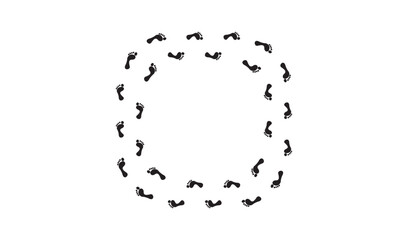 Footprints forming an oval shape on a white background