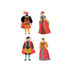 Costumed Renaissance Characters In Historical European Royal Attire Displayed On White