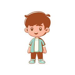 Cheerful young boy standing confidently in casual attire with a playful background