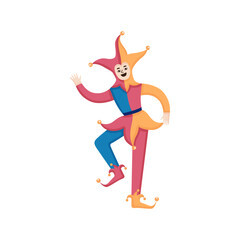 Whimsical Cartoon Jester Figure in Colorful Attire, Perfect for Festive Fun and Entertainment