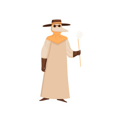 Vector illustration of a medieval plague doctor in traditional attire and beak mask