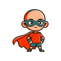 Cheerful young superhero boy in a vibrant red cape, standing confidently with hands on hips