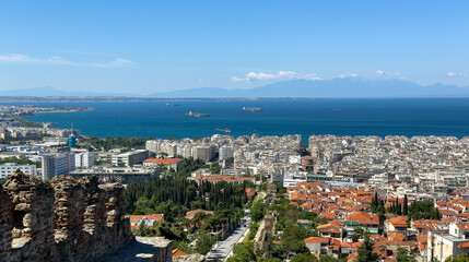 Aerial view over Thessaloniki city in Greece