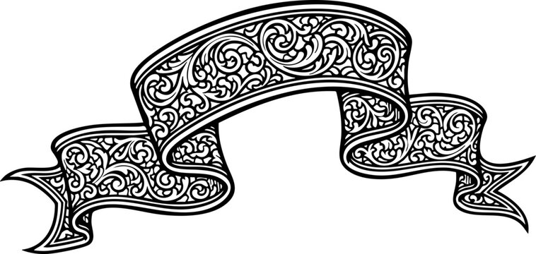 Elegant decorative banner with intricate vintage scrollwork offers sophisticated design elements for celebratory announcements or branding