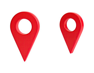 Two red 3D map markers against a black background