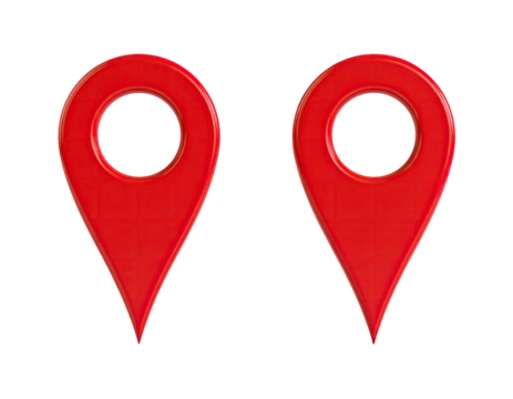 Two red map markers on black background