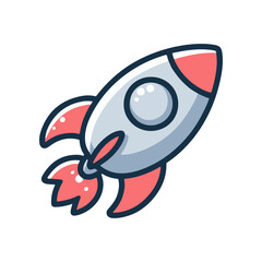 Colorful cartoon rocket ship launching into space with a bright background and dynamic motion