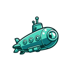 Colorful cartoon submarine exploring the ocean depths with bubbles and marine life in background