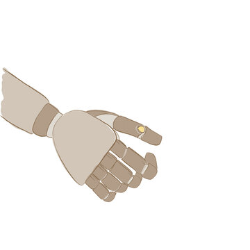 Illustrated robotic hand isolated on white background