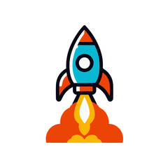 Colorful rocket launching into space with fiery exhaust, symbolizing innovation and exploration