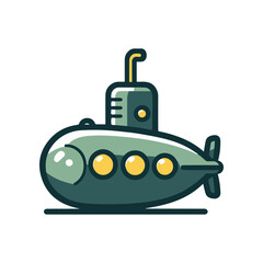 Colorful submarine illustration with a simple design, floating in a calm sea environment