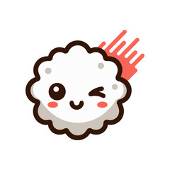 Cute animated character resembling a smiling dumpling with motion lines, ideal for food-related content