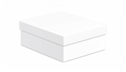 Naklejka premium A plain, rectangular, white cardboard box, slightly angled, sits on a white background; it's closed and shows subtle shadowing