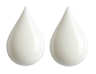 Two symmetrical teardrop-shaped objects, a creamy off-white color, positioned side-by-side against a transparent background.  Their smooth surfaces reflect light slightly
