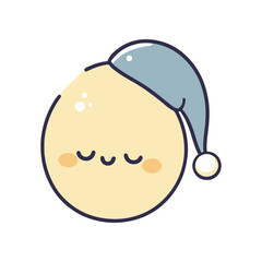 Cute cartoon character with a sleeping expression, wearing a blue hat, against a simple background