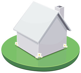 3D white house in the middle of a piece of lawn (cut out)