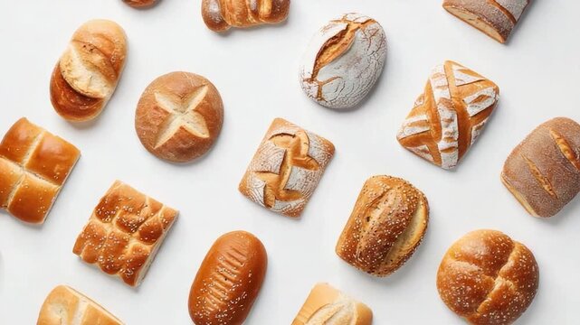 Freshly baked loaves of bread on a white surface