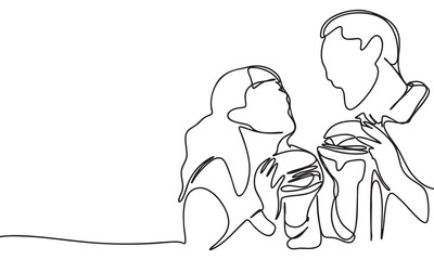 Romantic Dinner A Continuous Line Drawing of Two People Sharing a Meal