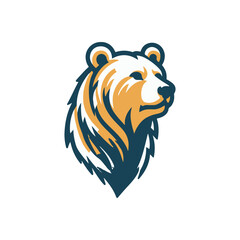 Stylized illustration of a bear's head with a proud expression and flowing mane, suitable for branding