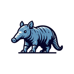 Stylized illustration of a blue aardvark standing on a plain background, showcasing its unique features