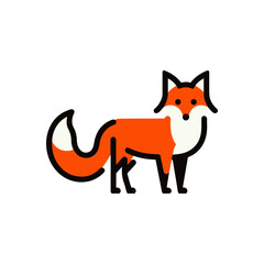 Stylized illustration of a fox standing gracefully on a white background, showcasing its vibrant colors
