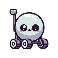 Cute cartoon robot character with wheels, smiling and playful, set against a simple background