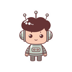 Cute cartoon robot character with a friendly expression, set against a simple white background