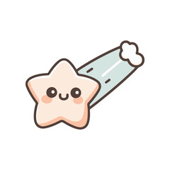Cute cartoon star with a smiling face and a comet tail, set against a simple white background