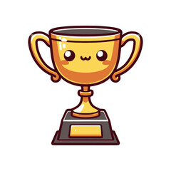 Cute cartoon trophy character with a smiling face, symbolizing achievement and victory